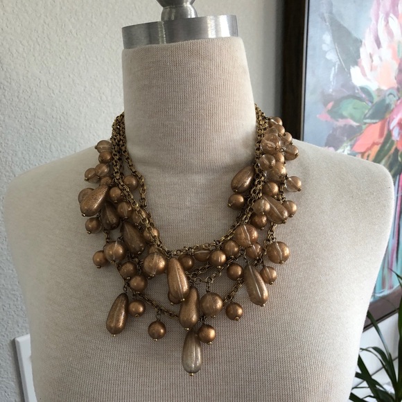 Vintage J.Crew Painted Gold Beaded Necklace - Picture 2 of 8